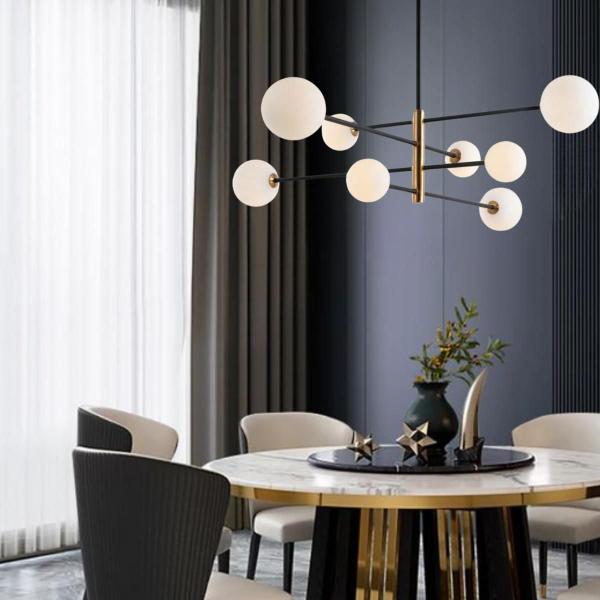 Imagem de Luminária Lustre 8 Globos 75x55cm Jabuticaba Sputnik 360 Graus Teto Gimpo KJDD-E-538-PRETO-8