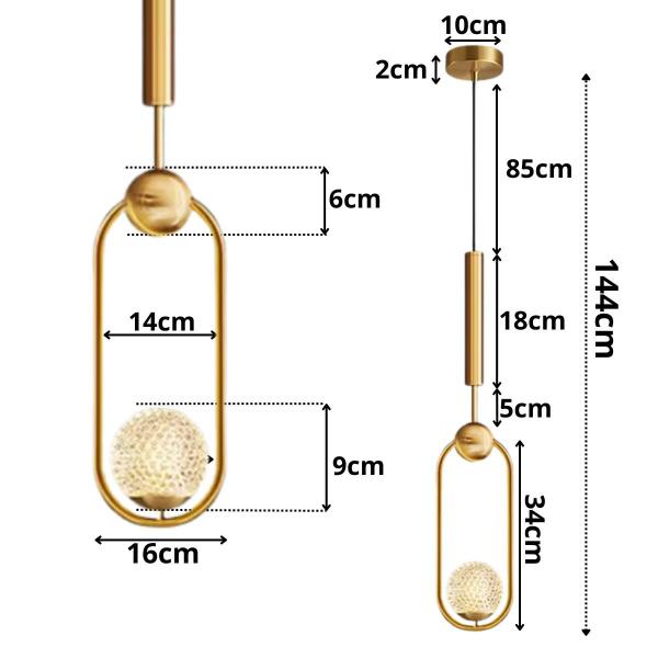 Imagem de Luminária Lustre LED Globo Acrílico Pendente Metal Suspenso Teto 220v Gimpo KJDD-E-078-GOLD-3x1