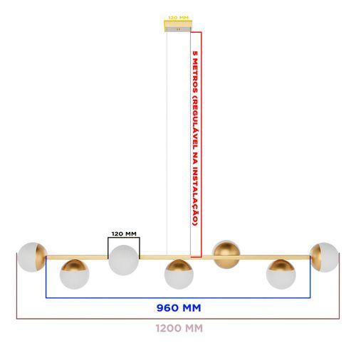 Imagem de Luminaria Lustre Pendente de Sala Jabuticaba com 7 Globos De Vidro 5 metros - Dourado Bivolt