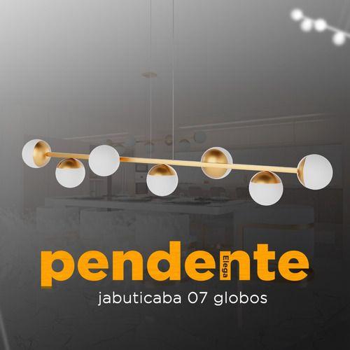 Imagem de Luminaria Lustre Pendente de Sala Jabuticaba com 7 Globos De Vidro 5 metros - Dourado Bivolt