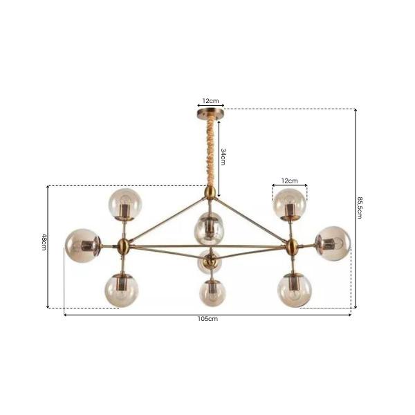 Imagem de Luminária Lustre Pendente Jabuticaba Dourado Bola Molecular Âmbar Moderno Sala Quarto Inl80