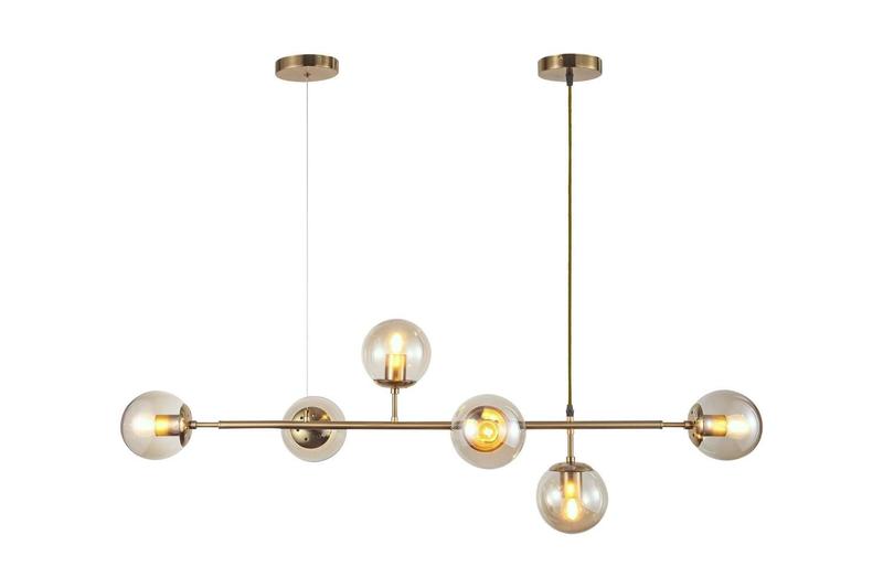 Imagem de Luminária Lustre Pendente Jabuticaba Jabuti Dourado com 6 Bolas Globos Esféras Âmbar Moderno Luxo Inl85