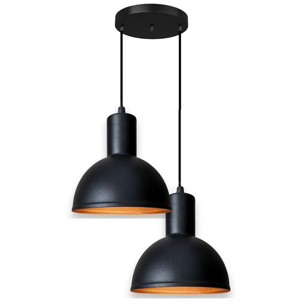 Imagem de Luminária Lustre Pendente  Joana Dupla Preto Fosco/Cobre