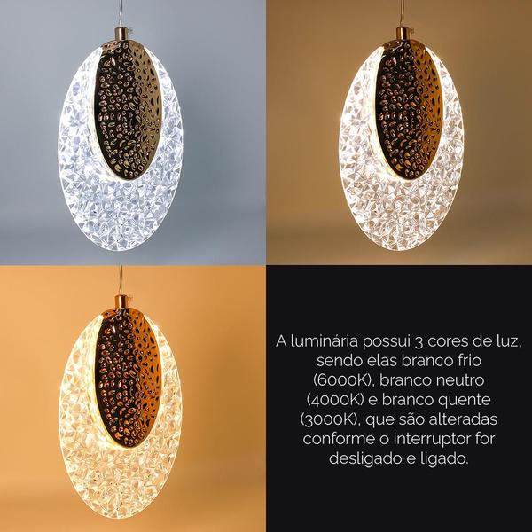 Imagem de Luminária Lustre Pendente Led Noite De Cristal Dourado Pd48