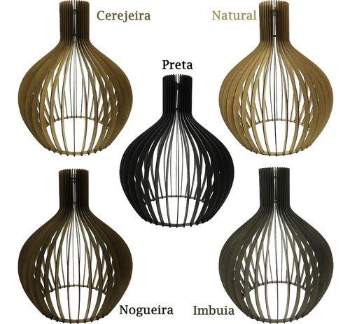 Imagem de Luminaria Lustre Pendente Rustico De Madeira Pear Grande 53x63Cm Ideal