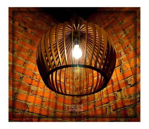 Imagem de Luminaria Lustre Pendente Rustico De Madeira Pear Grande 53x63Cm Ideal