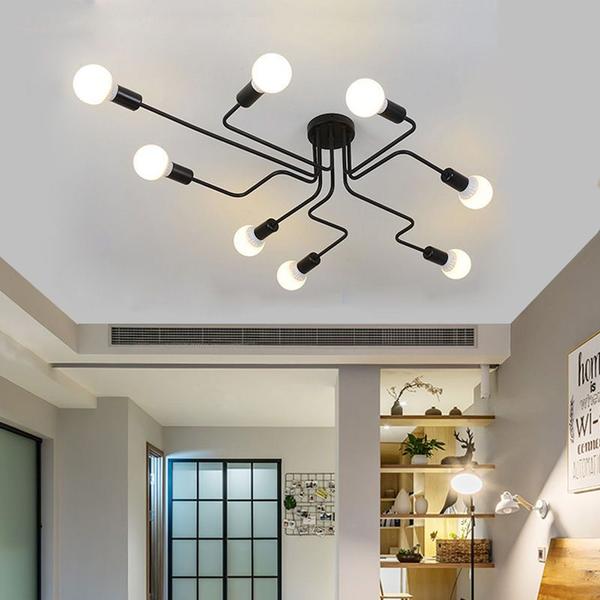 Imagem de Luminária Lustre Pendente Sputnik Moderno Aranha 8 Braços Retrô Preto Sala Quarto Cozinha Área Gourmet INL66