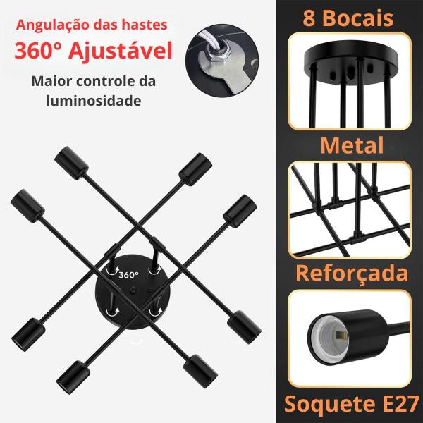 Imagem de Luminária Lustre Sputnik 8 Lâmpadas E27 Teto Plafon 360