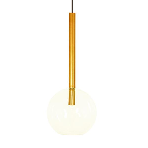 Imagem de Luminária Lustre Teto Pendente Tubo Globo Vidro 20cm Dourado