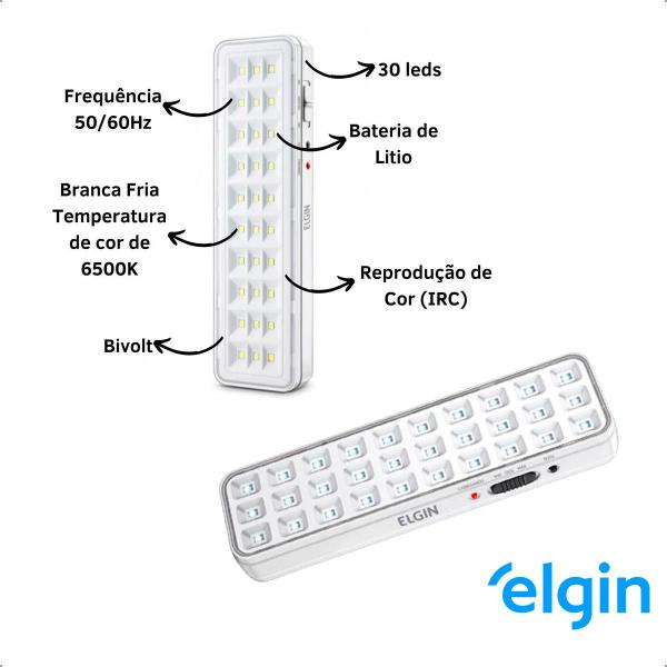 Imagem de Luminária Luz Emergência 30 Led Bivolt Recarregável Elgin