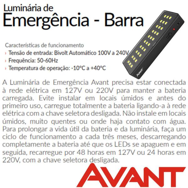 Imagem de Luminaria Luz Emergencia Barra Preta 1w 6000K 30 Leds Bivolt