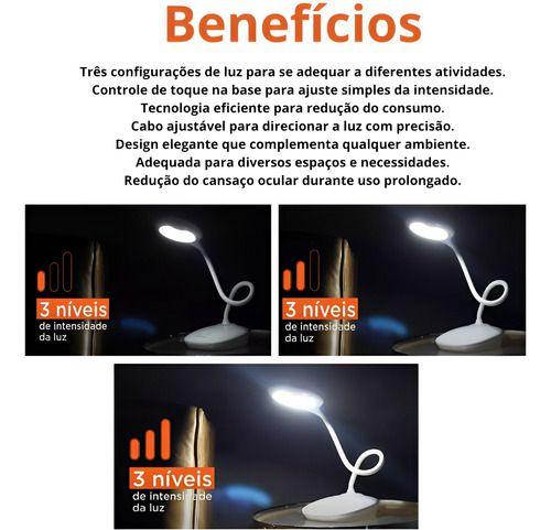 Imagem de Luminária Mesa 14 Led Articulável Pilha E Usb Touch Portátil