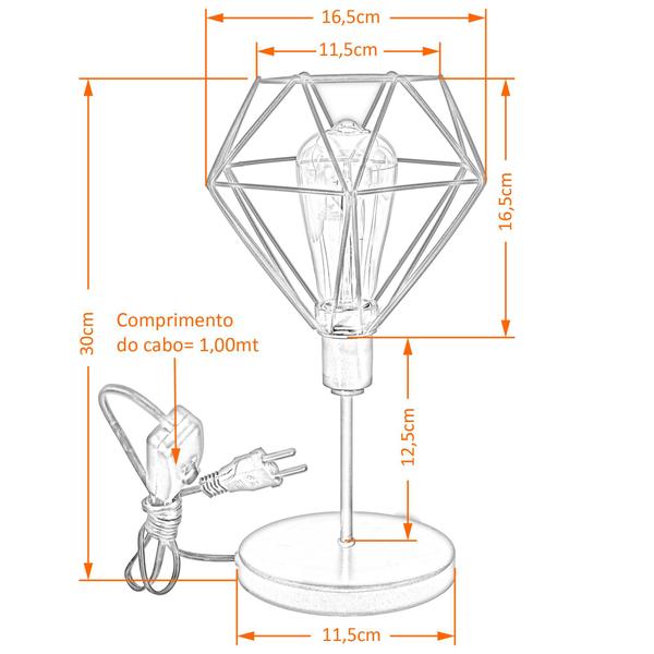 Imagem de Luminária Mesa Abajur Mini Aramado Diamante Preto P/Decorar