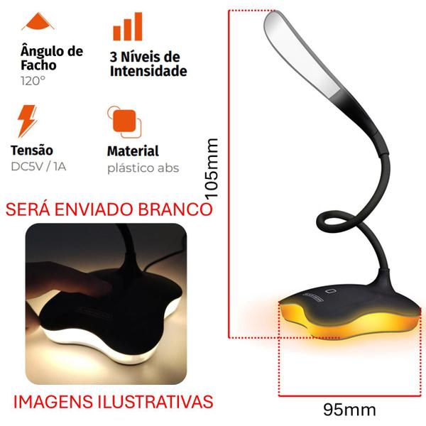 Imagem de Luminaria Mesa Branca Touch Led 2w Branco Frio 6500K USB