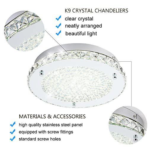 Imagem de Luminária moderna do teto de cristal, luz do teto de 11" flush mount, lustre de cristal cromado led, luminária branca fria de 1980LM para corredor, foyer, cozinha, entrada (rodada)