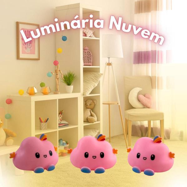 Imagem de Luminária Nuvem Rosa Infantil Decoração Quarto Bebê LED Mesa