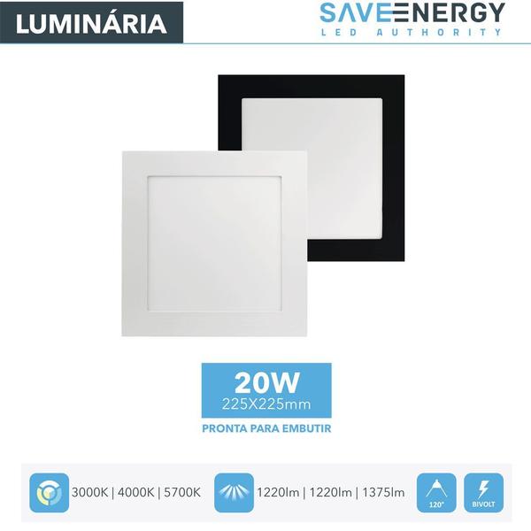 Imagem de Luminária Painel Plafon Led Embutir 22x22 20W 5700K Save Energy