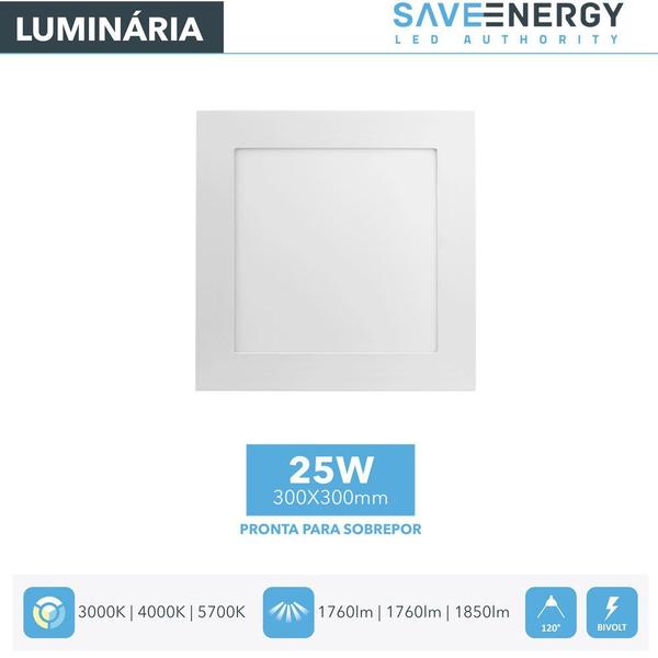 Imagem de Luminária Painel Plafon Led Sobrepor 30x30 25w 3000k Save Energy