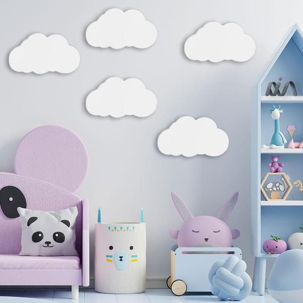 Imagem de Luminária Para Quarto Infantil Nuvem Kit Com 5 Branca Divaloto