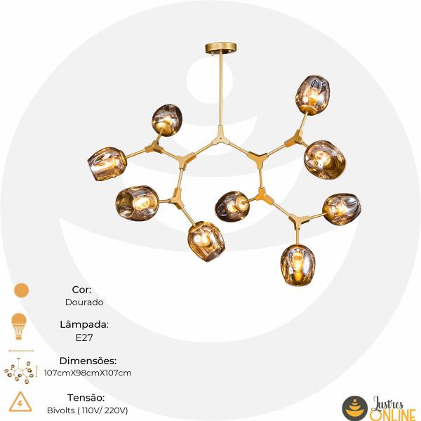 Luminária Pendente 107x98cm 40w E27 Champanhe Lumier Truque Imagem de Luminária Pendente 107x98cm 40w E27 Champanhe Lumier Truque