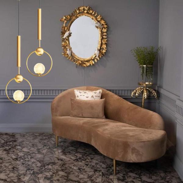 Imagem de Luminária Pendente 148cm Dourado Globo Vidro Lustre Teto G9 Gimpo KJDD-E-079-GOLD