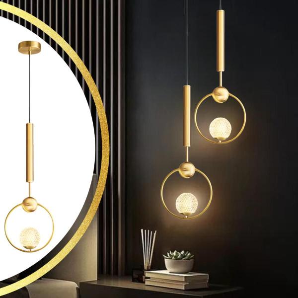 Imagem de Luminária Pendente 148Cm Dourado Globo Vidro Lustre Teto G9