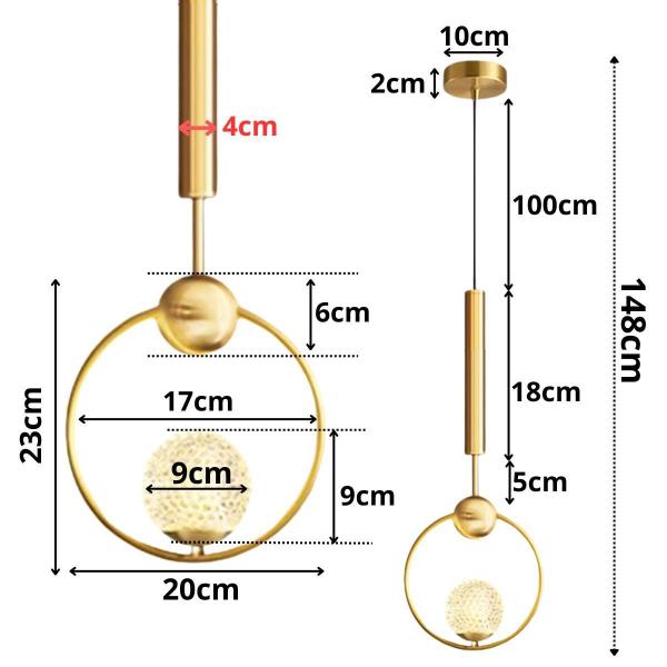 Imagem de Luminária Pendente 148Cm Dourado Globo Vidro Lustre Teto G9