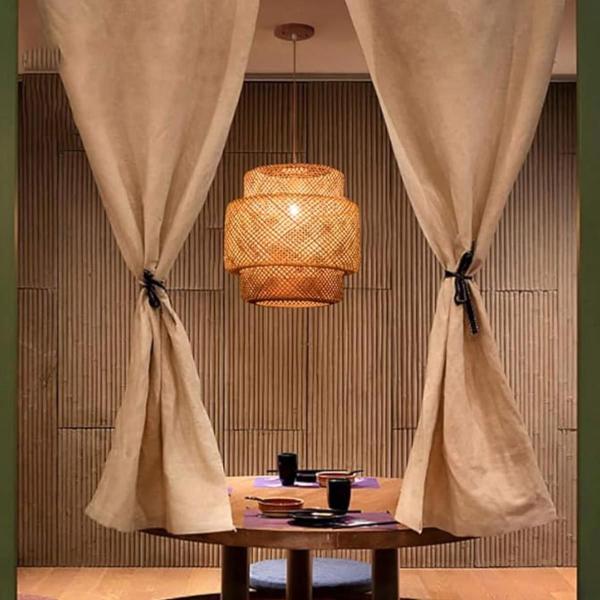 Imagem de Luminária Pendente 30cm Lustre Teto Bambu Natural Gimpo KJDD-E-652-30CM