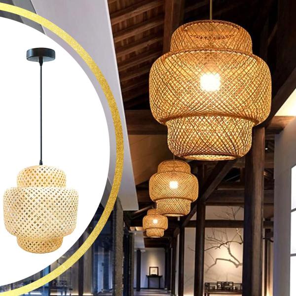 Imagem de Luminária Pendente 30cm Lustre Teto Bambu Natural Gimpo KJDD-E-652-30CM