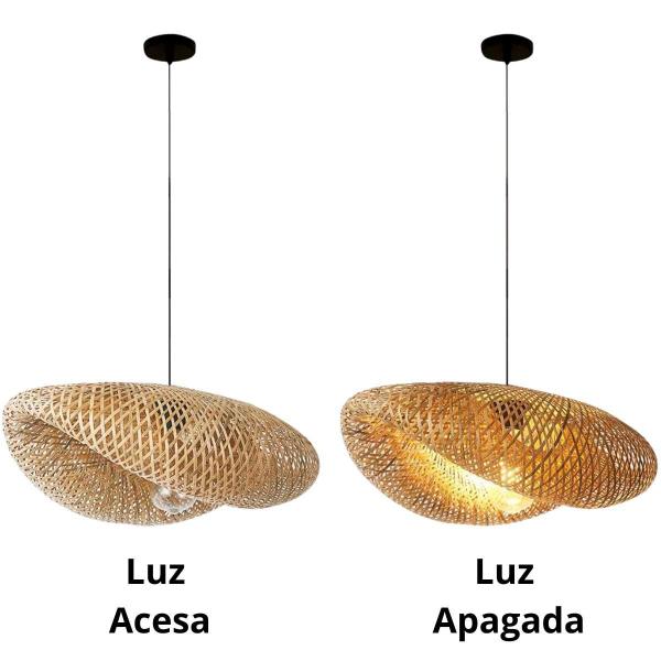 Imagem de Luminária Pendente 40Cm Lustre Teto Bambu Natural Gimpo