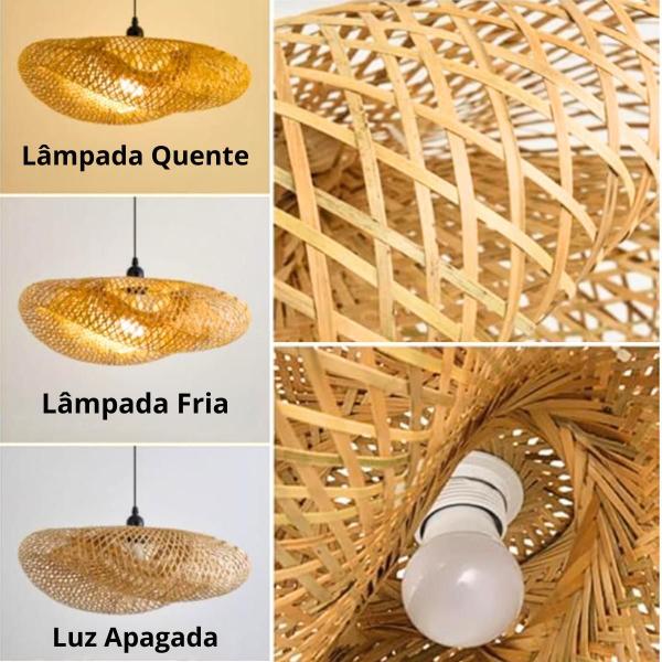 Imagem de Luminária Pendente 50Cm Lustre Teto Bambu Natural Gimpo