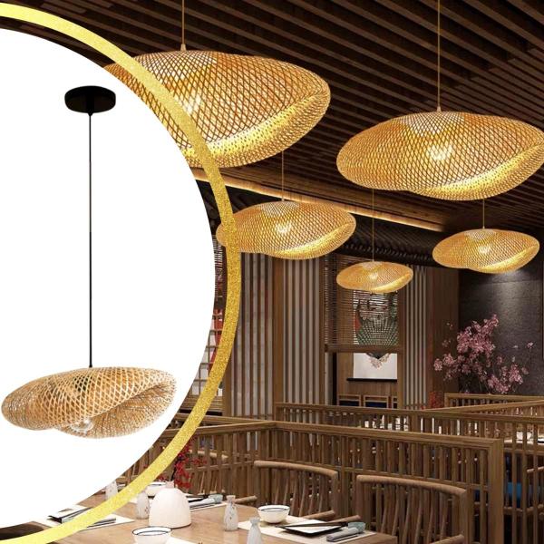 Imagem de Luminária Pendente 60cm Lustre Chapéu Teto Bambu Natural Gimpo KJDD-E-642-60CM