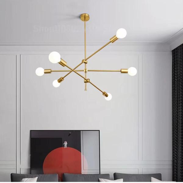 Imagem de Luminária Pendente 95Cm X 75Cm Metal Dourado 6 X E27 Lustre