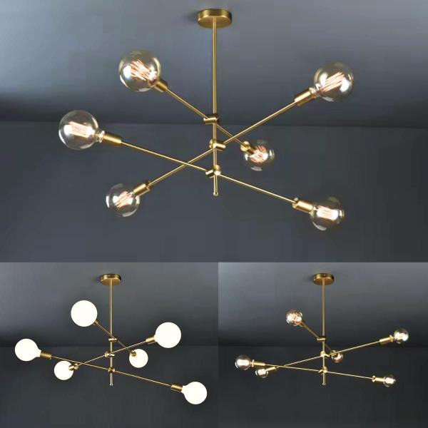 Imagem de Luminária Pendente 95Cm X 75Cm Metal Dourado 6 X E27 Lustre