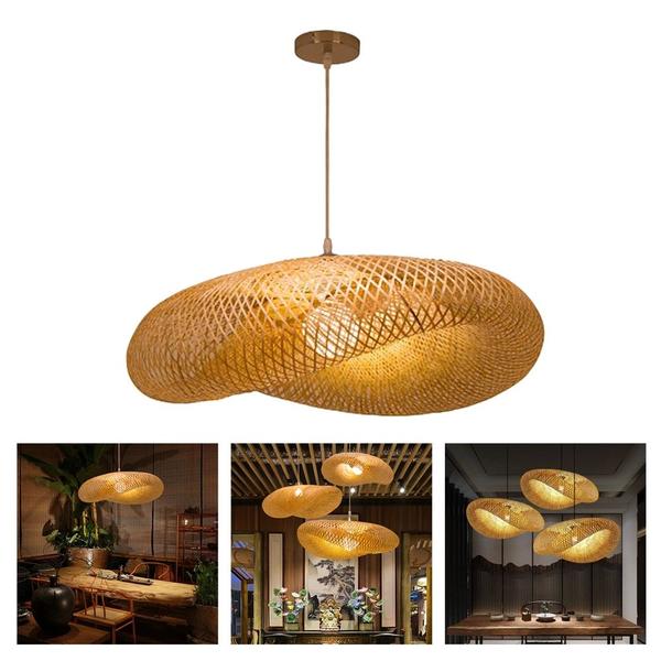 Imagem de Luminária Pendente A-one Bamboo Weaving E27 Fonte de Luz LED 40x12cm - Bambu