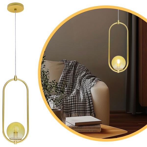 Imagem de Luminária Pendente Arkom Light Dourado Globo Âmbar 10cm