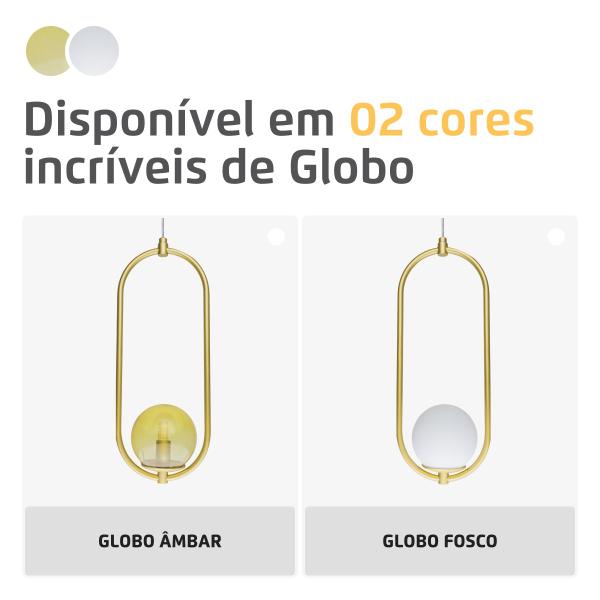 Imagem de Luminária Pendente Arkom Light Dourado Globo Âmbar 10cm