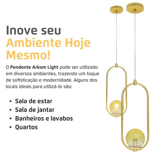 Imagem de Luminária Pendente Arkom Light Dourado Globo Âmbar + Led