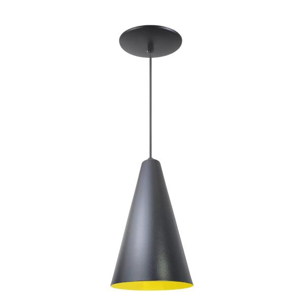 Imagem de Luminária Pendente Cone Com Interior Amarelo Com Fiação 110/220v