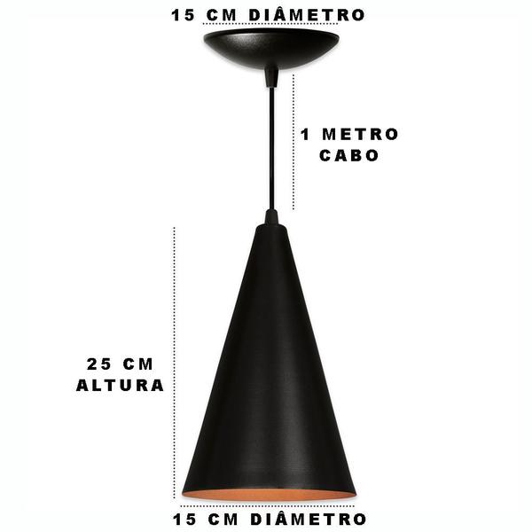 Imagem de Luminária Pendente Cone Preto Fosco / Cobre