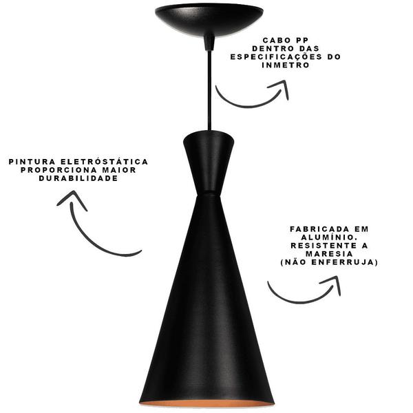 Imagem de Luminária Pendente Cone Venturi Preto Fosco / Cobre