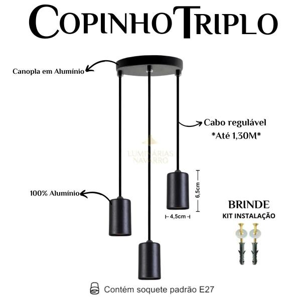 Luminária Pendente Copinho Triplo Com Fiação 110/220v Soquete E27 - Luminárias Navarro Imagem de Luminária Pendente Copinho Triplo Com Fiação 110/220v Soquete E27