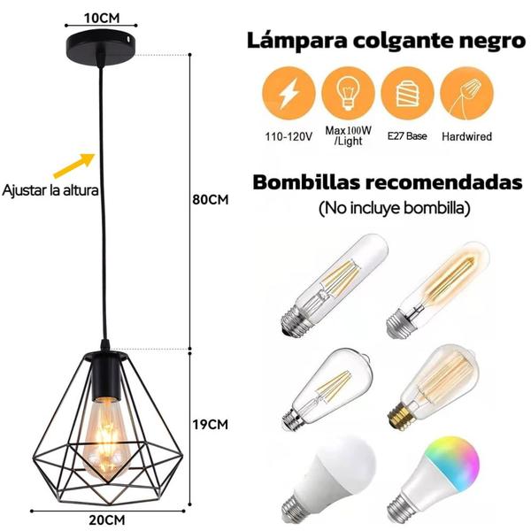 Imagem de Luminária pendente de teto preta 1 luz E27 20cm