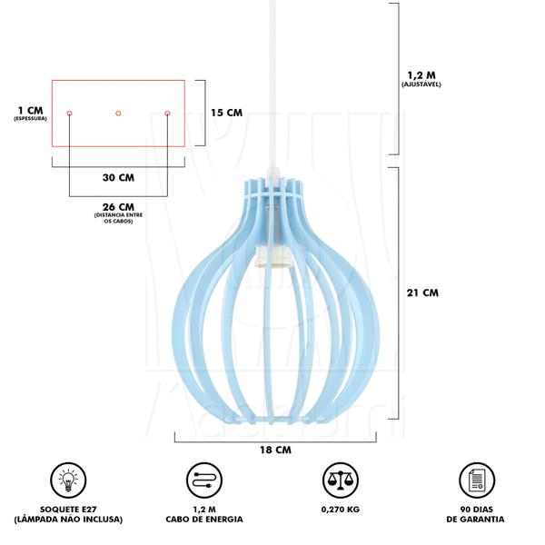 Imagem de Luminária Pendente Duplo Madeira Bali 20cm CQ Azul Claro E27