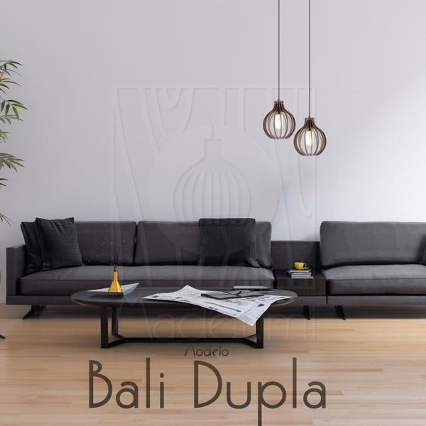 Luminária Pendente Duplo Madeira Bali 20cm CQ Marrom E27 - Madelumi Imagem de Luminária Pendente Duplo Madeira Bali 20cm CQ Marrom E27