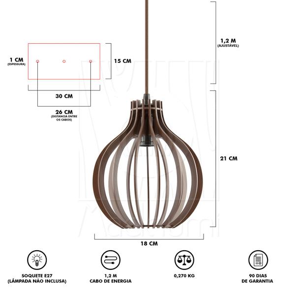 Luminária Pendente Duplo Madeira Bali 20cm CQ Marrom E27 - Madelumi Imagem de Luminária Pendente Duplo Madeira Bali 20cm CQ Marrom E27