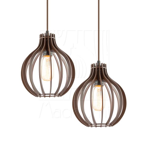 Luminária Pendente Duplo Madeira Bali 20cm CQ Marrom E27 - Madelumi Imagem de Luminária Pendente Duplo Madeira Bali 20cm CQ Marrom E27