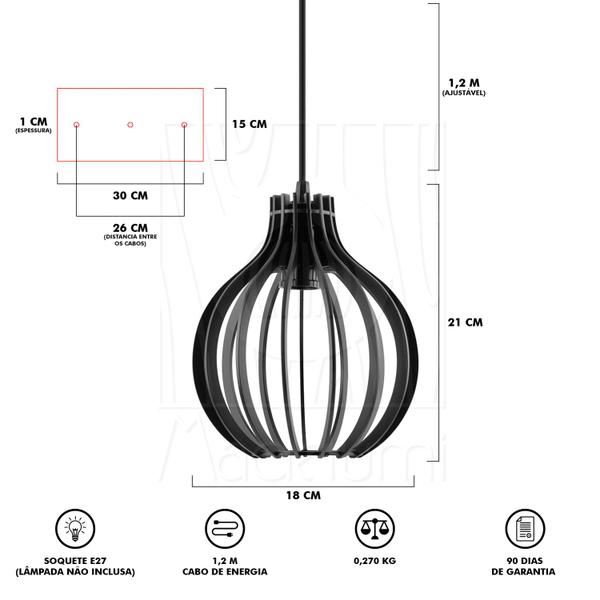 Imagem de Luminária Pendente Duplo Madeira Bali 20cm CQ Preto E27