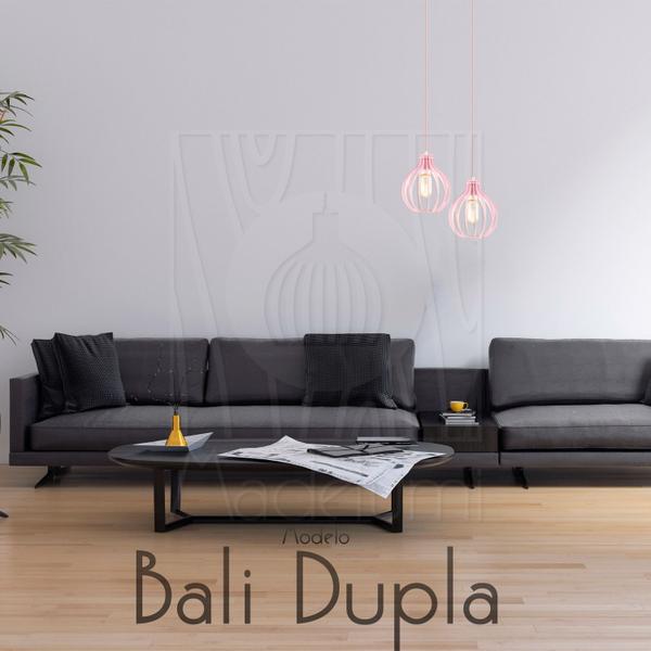 Imagem de Luminária Pendente Duplo Madeira Bali 20cm CQ Rosa Claro E27