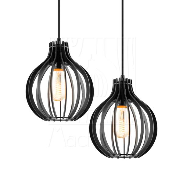 Imagem de Luminária Pendente Duplo Madeira Bali 20cm CR Preto E27